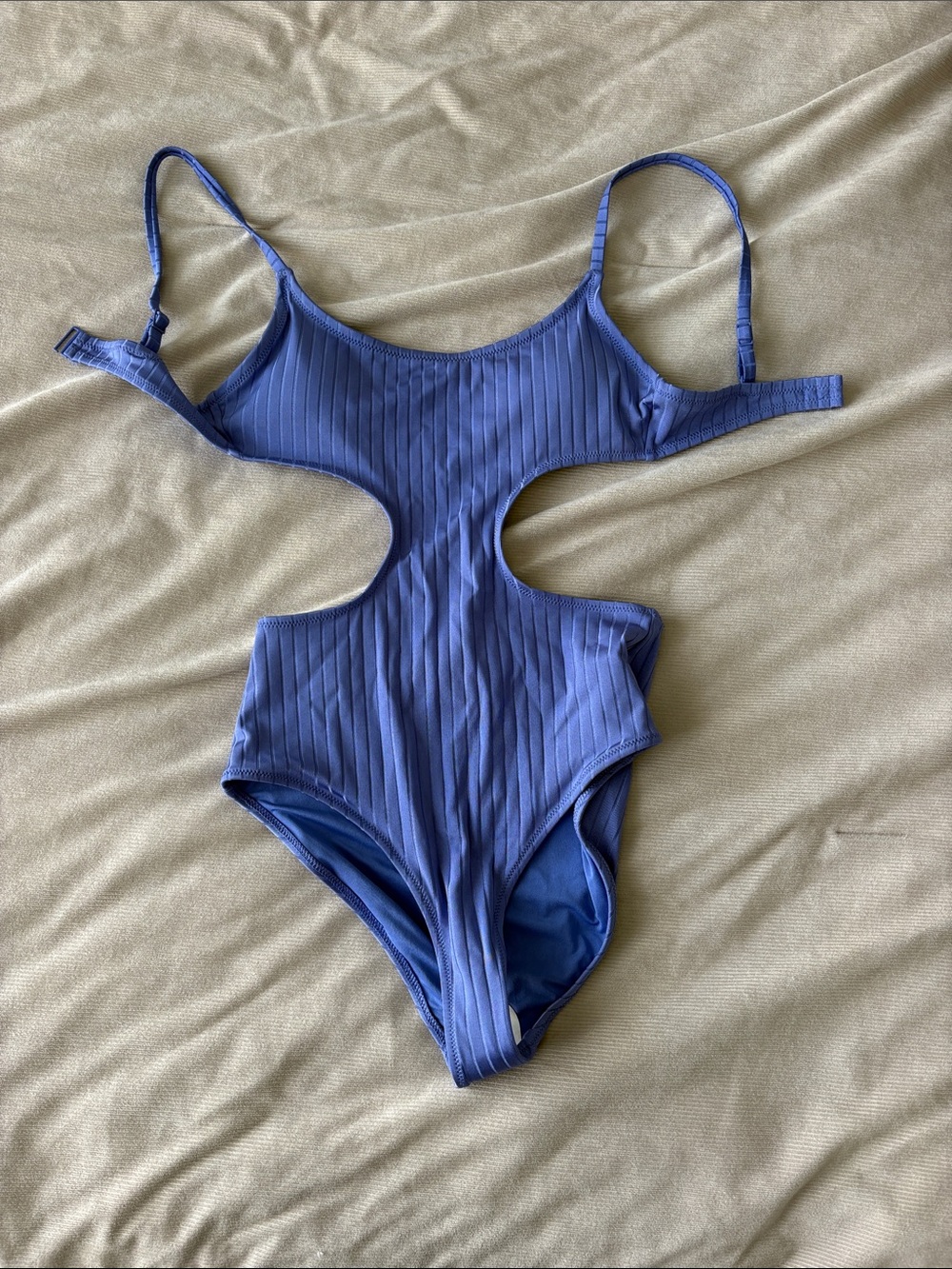 aerie Blue Ribbed Cutout One-Piece Swimsuit